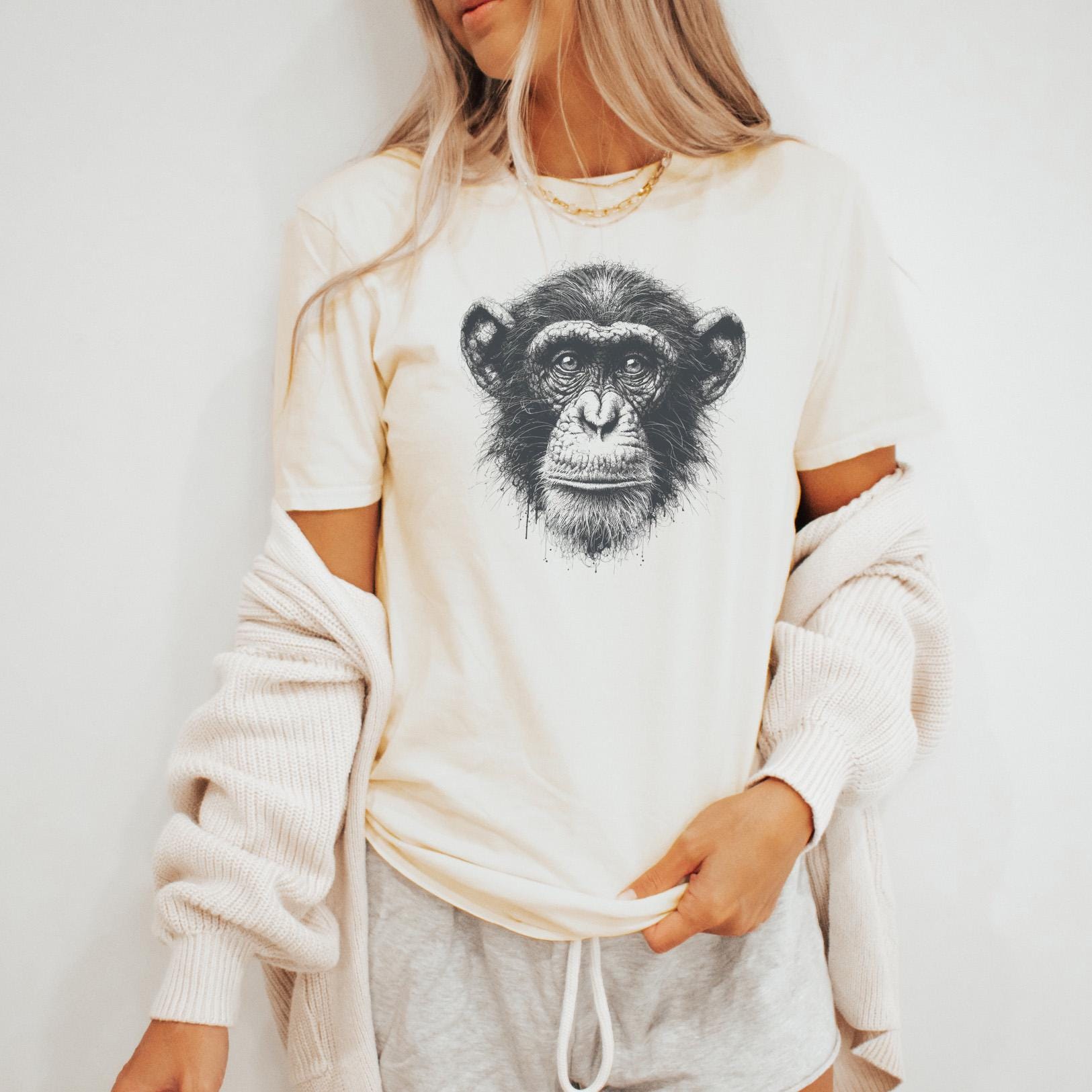 チンパンジーの顔のグラフィックTシャツ リアルな動物アートTシャツ 