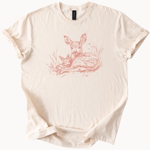 Doe and Fawn Graphic Tee Cute Deer Shirt Animal Lover Top Nature Inspired Clothing Soft Style TShirt