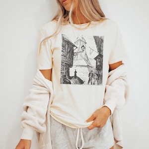 Old Town Sketch Tee Historic Streetwear T Shirt Architectural Drawing Top