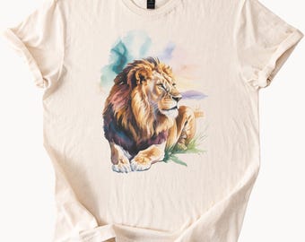 Majestic Lion T Shirt Watercolor Animal Tee Wildlife Safari Lover Gift Nature Inspired Graphic Shirt Roaring Lion King Design Top