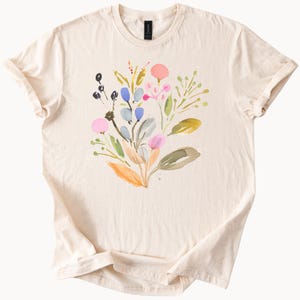 Watercolor Wildflower Bouquet Botanical Graphic T Shirt Pastel Floral Nature Tee Hand Painted Artistic Flowers Shirt Spring Fashion
