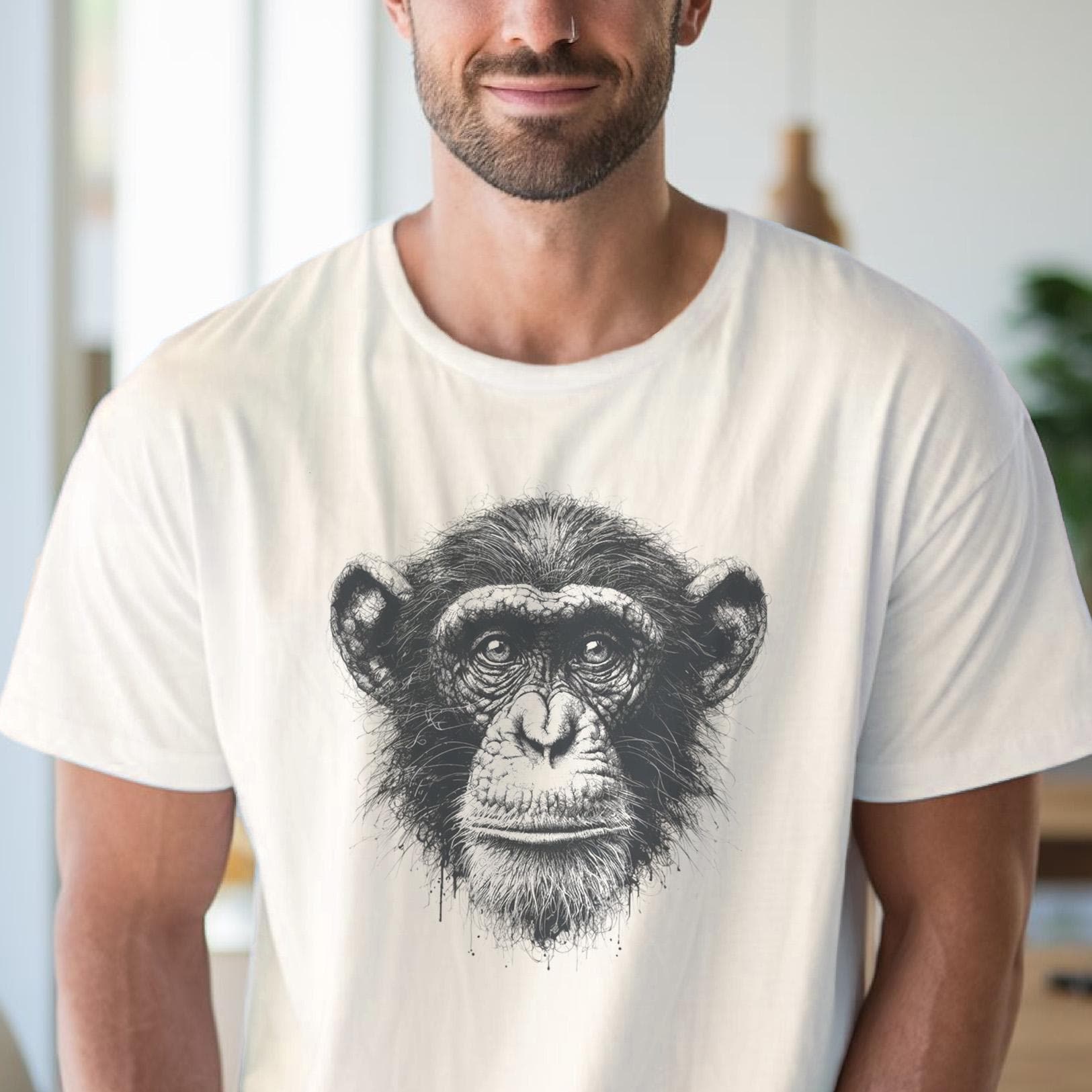チンパンジーの顔のグラフィックTシャツ リアルな動物アートTシャツ 
