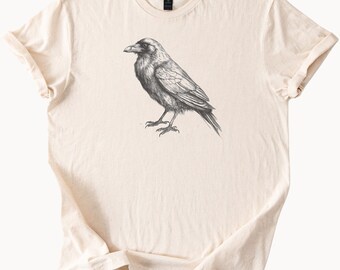 Camiseta de cuervo con gráfico de pájaro, unisex, cuello redondo