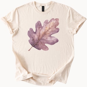 Purple Watercolor Oak Leaf T Shirt Fall Nature Graphic Tee Botanical Plant Shirt Autumn Leaves Shirt Woodland Aesthetic Shirt for Women Men