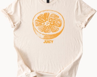 Camiseta con gráfico de rodaja de naranja, camiseta de fruta jugosa, top de moda para amantes de los cítricos