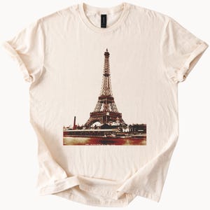 Eiffel Tower Paris France Graphic T Shirt Natural Cotton Tee Souvenir Gift