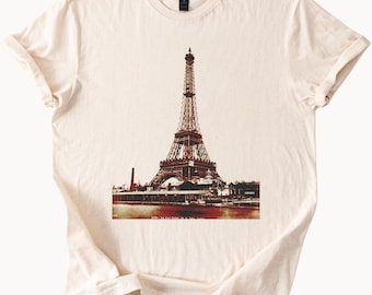 Eiffel Tower Paris France Graphic T Shirt Natural Cotton Tee Souvenir Gift