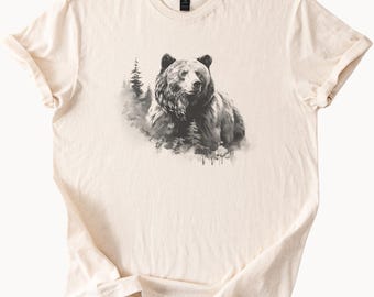 Grizzly bear forest wilderness graphic tee rustic mountain animal nature shirt outdoors hiking camping unisex wildlife t shirt