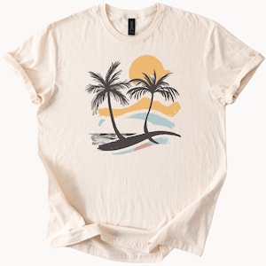 Palm Tree Sunset Graphic Tee Beach Vibes TShirt Summer Holiday Shirt