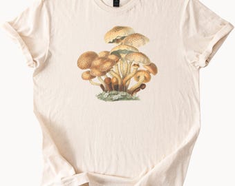 キノコのクラスターグラフィックTシャツ 植物学的な菌類の自然のイラスト 森のキノコアートTシャツ 美的キノコ愛好家へのギフトシャツ