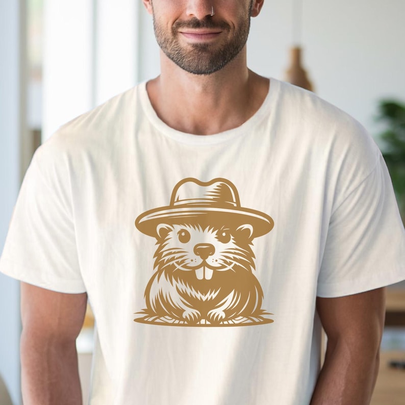 Cute Beaver Wearing Ranger Hat Graphic Tee Funny Woodland Animal Shirt ...