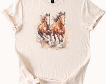 Running Horses TShirt Dziki i wolny graficzny T-shirt Unisex Prezent dla miłośnika koni