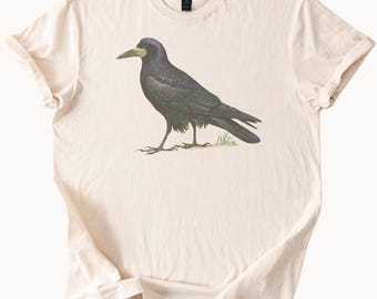 Botanical Raven T Shirt Bird Graphic Tee Unisex Top