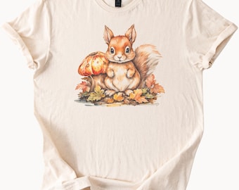 Cute Squirrel Fall Autumn Graphic Shirt Pumpkin Leaf Shirt Woodland Animal Nature Tee Cozy Forest Wildlife Shirt Autumnal Graphic T Shirt