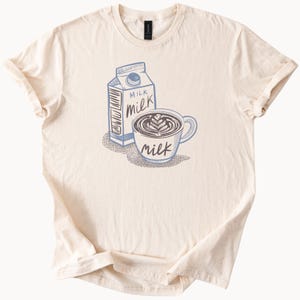 Milk Carton and Coffee Cup Graphic T Shirt Cute Hand Drawn Latte Art Illustration Soft Creamy Cafe Lover Tee Gift for Coffee Enthusiasts