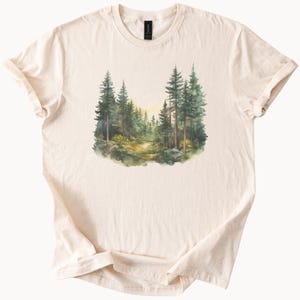 Forest Path Graphic T Shirt Nature Trees Watercolor Art Tee Woodland Landscape Hiking Outdoors Scenic Pine Tree Shirt Nature Lover Gift