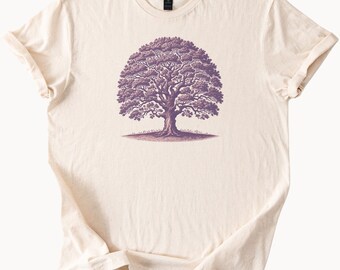 Altes Eichen-Baum-Grafik-Shirt Botanisches Natur-T-Stück mit ausführlicher Waldbaum-Illustration erdiges natürliches ästhetisches Hemd