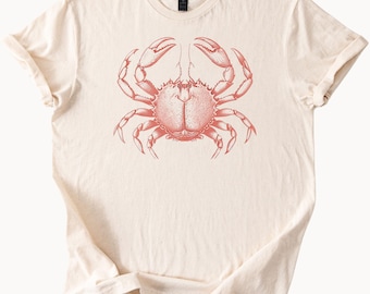 Crab illustration shirt detailed red crab graphic tee coastal beach sea life t shirt ocean inspired crab design summer nature apparel