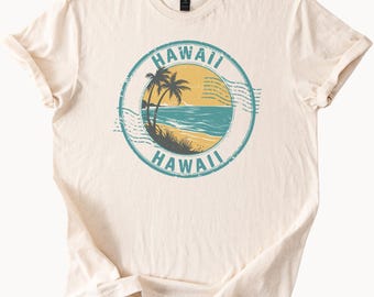 Hawaii Strand Grafik T-Shirt Palme Ozean Sonnenuntergang Retro Stil Sommer Surf T-Shirt Coole Küsten Ästhetik Hawaii Hemd für Männer oder Frauen