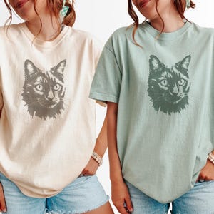 Camiseta unisex con estampado de gato negro, colores cómodos imagen 9