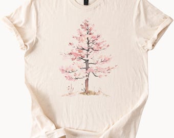 Cherry Blossom Tree Watercolor Art Shirt Pink Floral Nature Graphic Tee Japanese Sakura Flower Spring Shirt Minimalist Botanical Top