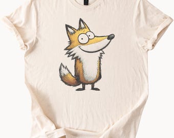 Cute Cartoon Fox Graphic T Shirt Funny Animal Lover Gift Hand Drawn Smiling Fox Tee Unique Wildlife Art Shirt for Nature Fans