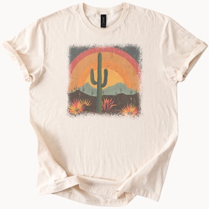 Desert Cactus Sunset Graphic Tee Retro Style Shirt