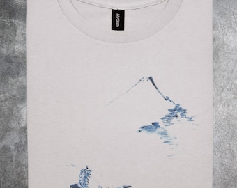 Sumi Ink Bergboot Kunst Shirt Landschaft Minimal japanischer Stil Tshirt