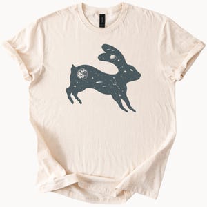 Celestial Rabbit T Shirt Cosmic Bunny Graphic Tee Moon and Stars Animal Constellation Shirt Space Lover Gift Nature Aesthetic Apparel