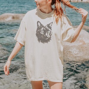 Camiseta unisex con estampado de gato negro, colores cómodos imagen 8