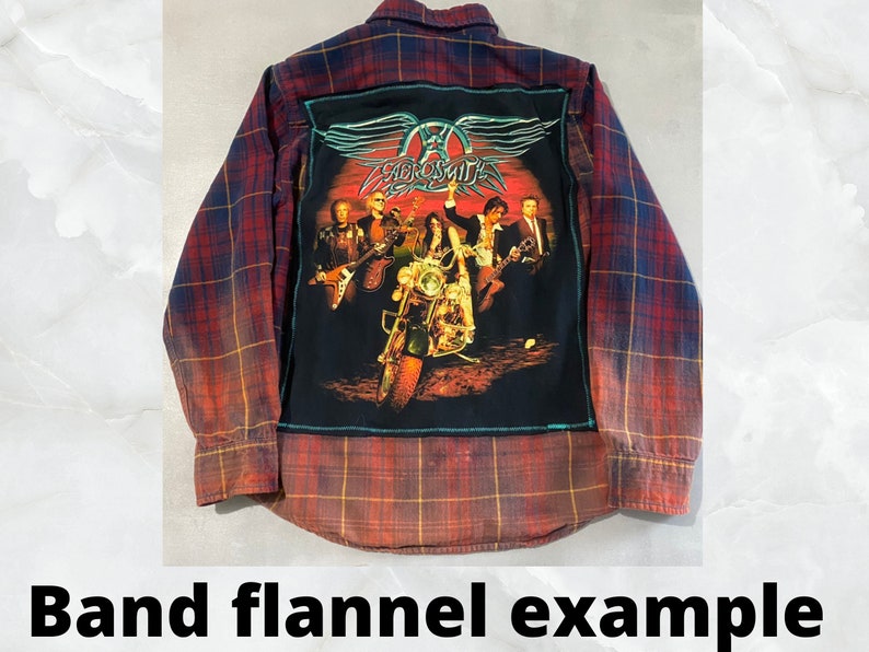 Flannel Shirt upcycled clothing bleached flannel rock band image 6