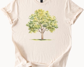 Watercolor Tree T Shirt Nature Lover Tee Botanical Graphic Top Arbor Day Clothing Simple Tree Design Shirt