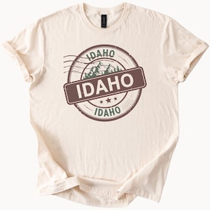 Idaho Graphic T Shirt Mountain Forest Stamp Design Nature Inspired Idaho State Tee Outdoor Adventure Shirt Gift for Idaho Lovers