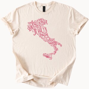 Italien Karte Grafik T-Shirt Künstlerische Blumenumriss Italienisches Land Stolz Reise Geschenk Weiche Baumwolle T-Shirt Einzigartiges Italien Liebhaber Shirt