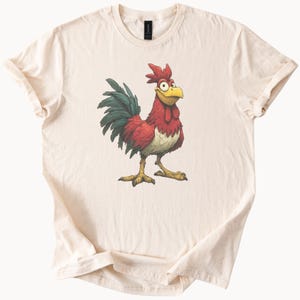 Funny Cartoon Rooster Graphic T Shirt Colorful Farm Animal Chicken Tee Unique Artistic Poultry Shirt Gift for Animal Lovers
