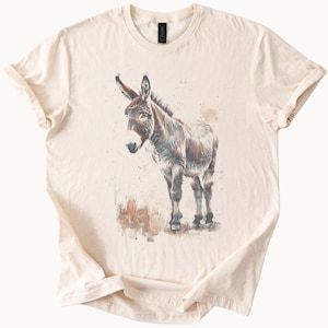Watercolor Donkey Art Shirt Rustic Farm Animal Tshirt