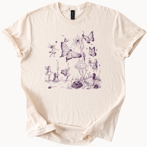 Fairy Butterfly Mushroom Graphic Tee Whimsical Nature Shirt Cottagecore Clothing