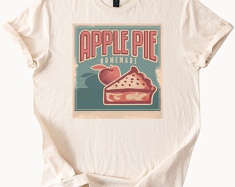 T-shirt met afbeelding van een zelfgemaakte appeltaart, retrostijl, perfect voor foodliefhebbers. Leuk dessertshirt, ideaal als bakcadeau voor de herfst, geschikt voor dames en heren. Comfortabel en zacht T-shirt.
