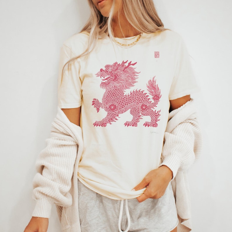 Ornate Dragon Graphic Tee Mystical Asian Art Design Red Creature