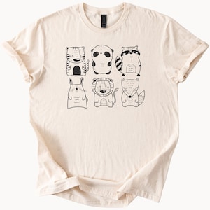 Camiseta con dibujos de animales: tigre, panda, león, zorro, mapache, conejo