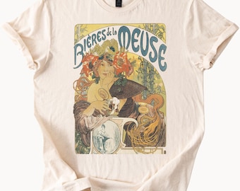 Alphonse Mucha Bieres de la Meuse Art Nouveau Graphic Tee Bohemian Shirt