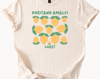 Maglietta grafica con limoni della Costiera Amalfitana, maglietta estiva con frutta italiana, maglietta da viaggio estiva con stampa di limoni, maglietta regalo della Costiera Amalfitana