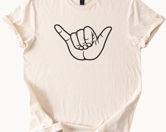 Koszulka z nadrukiem Shaka Sign TShirt z luźną grafiką Aloha Vibes Koszulka z nadrukiem Surfing Hand Sign Top Beach Lover Gift Casual Cotton Tee