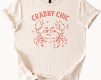 Crabby Chic T-Shirt Cute Crab Graphic Tee Funny Animal Shirt Summer Beach Ocean Lover Apparel Gift Idea