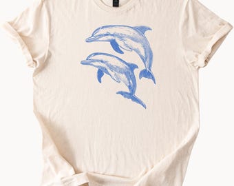 Camiseta con gráfico de delfín, camiseta para amantes del océano, top de animales acuáticos, ropa de estilo costero