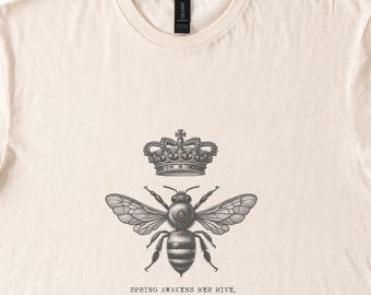 Queen Bee Crown Graphic T Shirt Spring Hive Insect Shirt Nature Inspired Bee Shirt Empowering