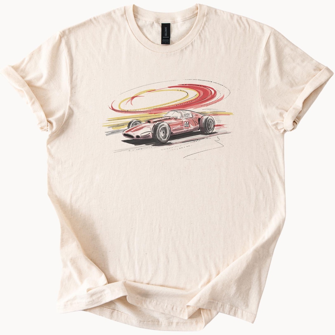 Retro Race Car Graphic T Shirt With Red Sports Car and Colorful Speed ...