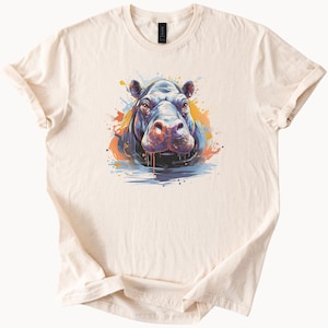 Hippopotamus Watercolor Graphic Tee Animal Lover Shirt Hippo Art TShirt Unique Wildlife Top