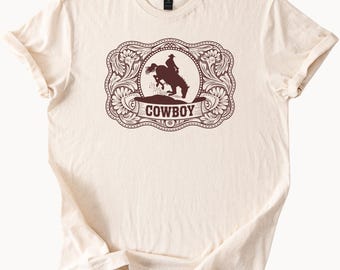 Rodeo Cowboy Bucking Bronco Graphic T Shirt Western Style Tee