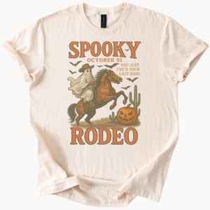 Spooky Rodeo Cowboy Ghost Halloween Shirt Retro Western Horse Pumpkin Bat October 31 Graphic Tee Fall Yall Yeehaw Country Shirt